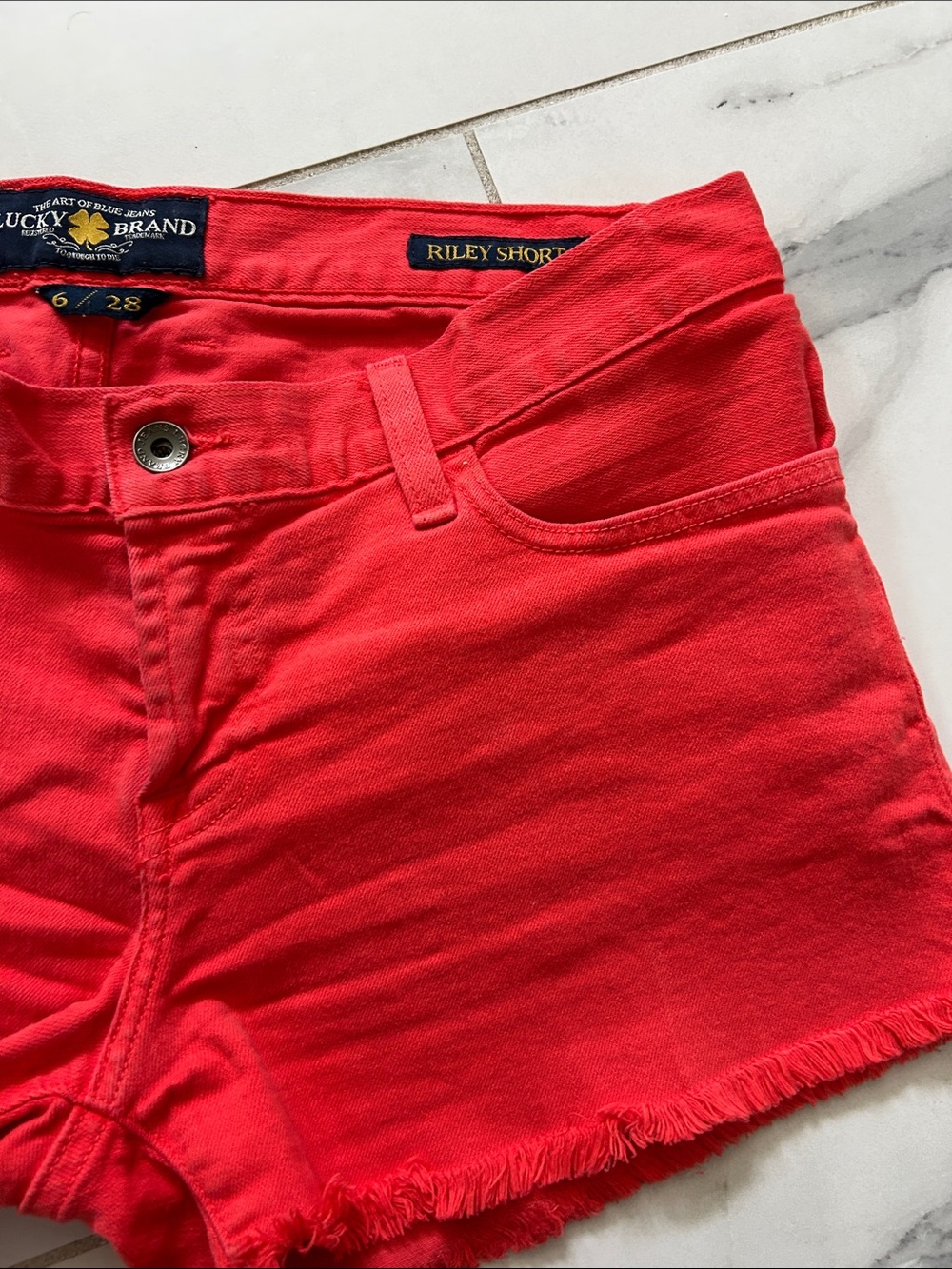 Lucky Brand Red Frayed-Hem Jean Shorts - Picture 3 of 10